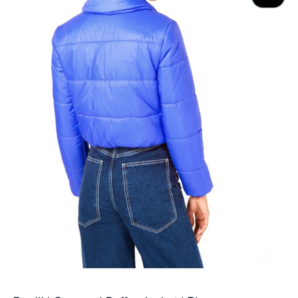 BAR III Cropped Blue Puffer  winter Jacket Coat - Picture 3 of 5